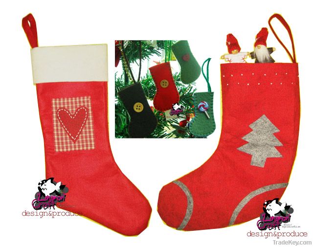 Felt Christmas and Handmade Stocking, Santa, Angel, Craft.
