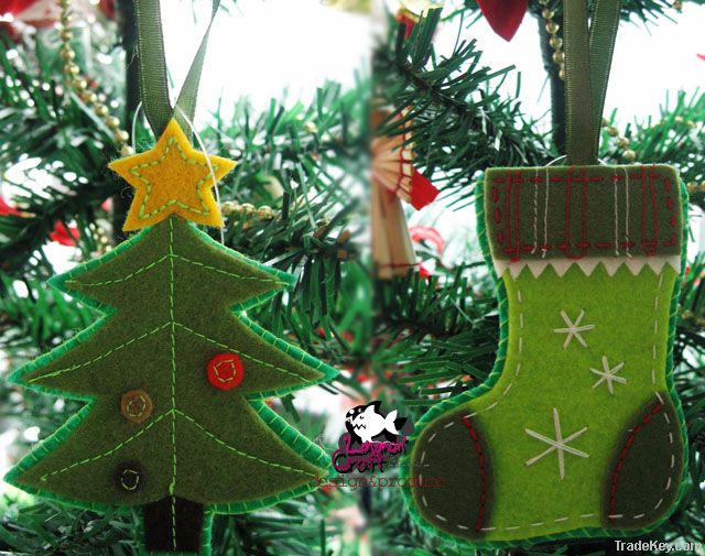 Felt Christmas and Handmade Stocking, Santa, Angel, Craft.