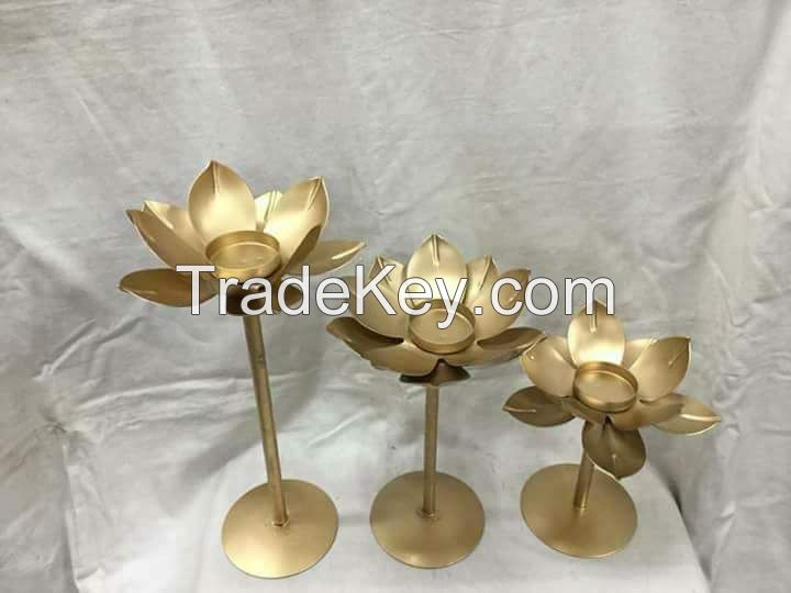Metal Decor lotus flower candle stand 3 set