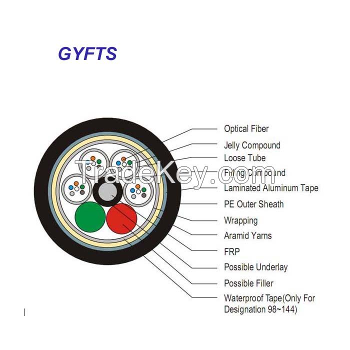Manufacturer Supply 2 - 96 Core Direct Buried Steel Armored GYFTS Fiber Optic Cable with FRP
