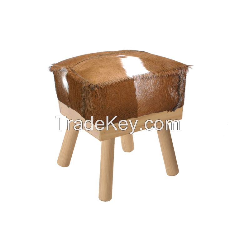 Stool with Goat Skin Leather