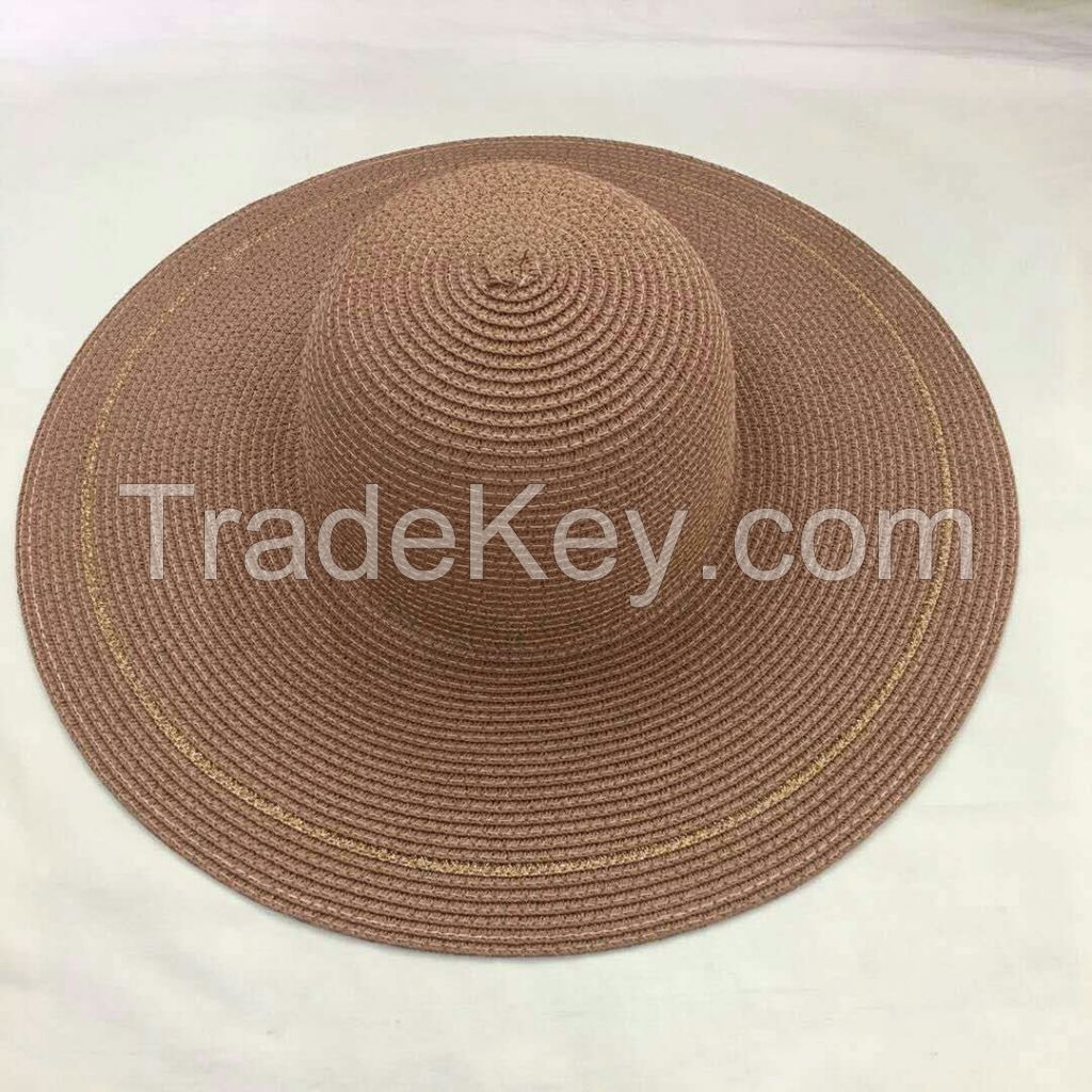 wholeseller fashion lady plain pink straw sun hats, trend women floppy beach hat, elegant paper wide brim hat, recycle customized fashion accessories