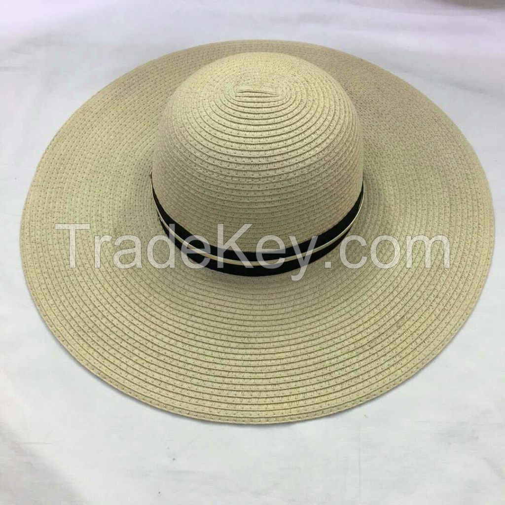 wholeseller fashion lady plain straw sun hats, trend women floppy beach hat, elegant paper wide brim hat, recycle customized fashion accessories