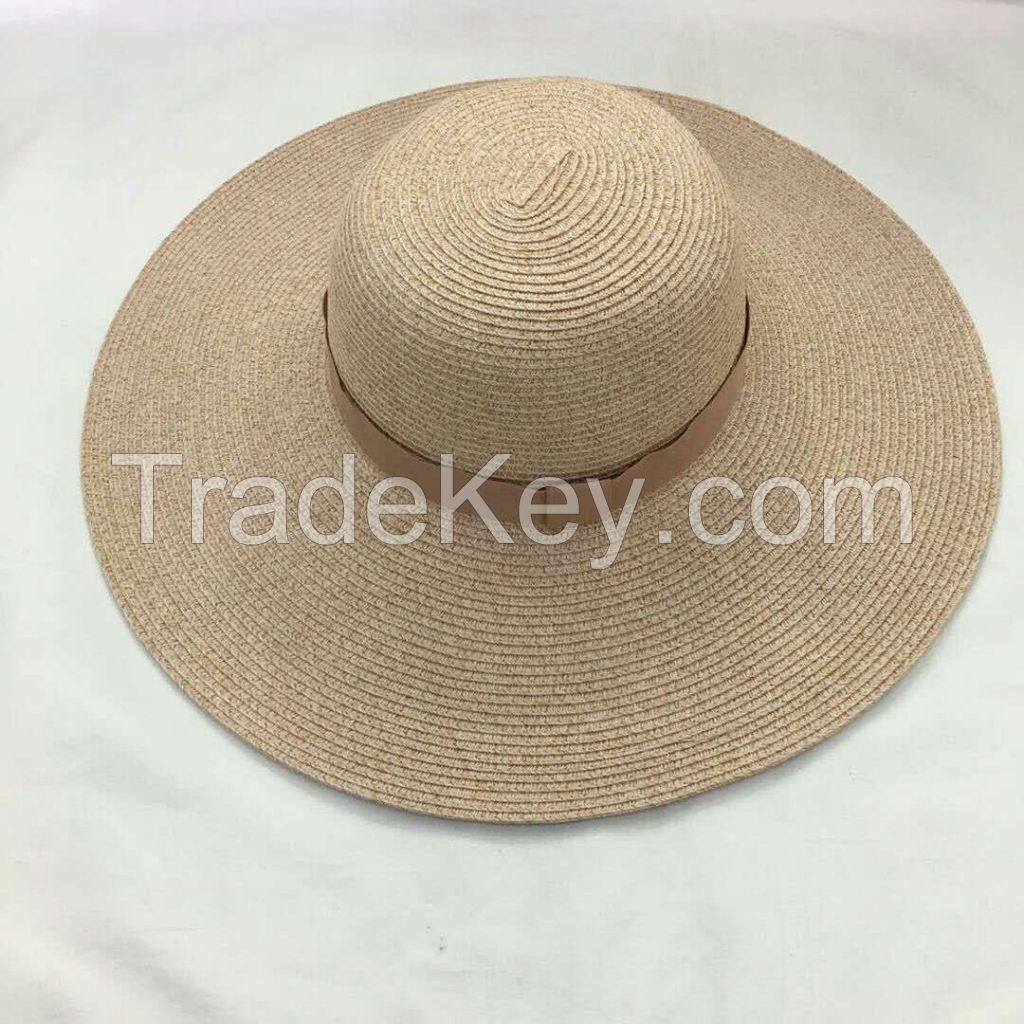 wholeseller fashion lady plain pink straw sun hats, trend women floppy beach hat, elegant paper wide brim hat, recycle customized fashion accessories