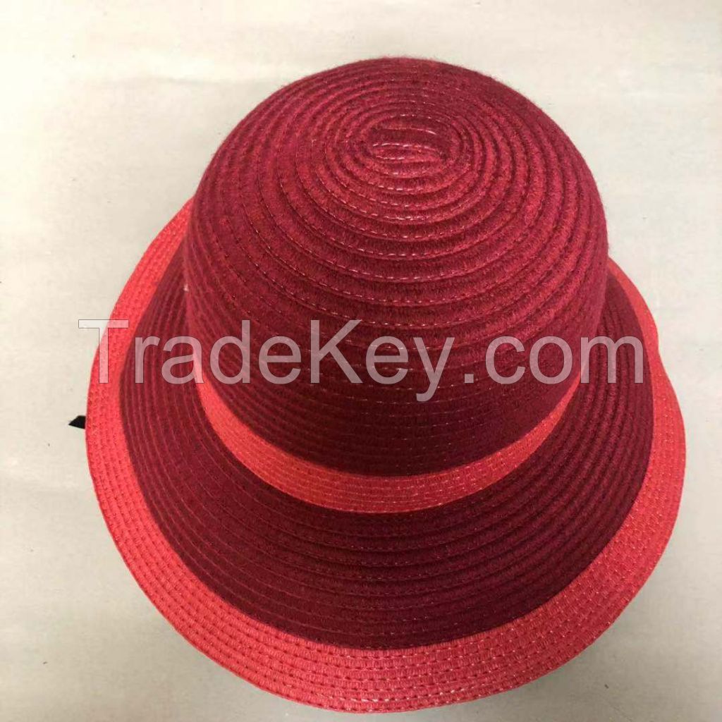 wholeseller fashion lady striped straw sun hats, trend women beach hat, elegant paper bucket hat, recycle customized fashion accessories