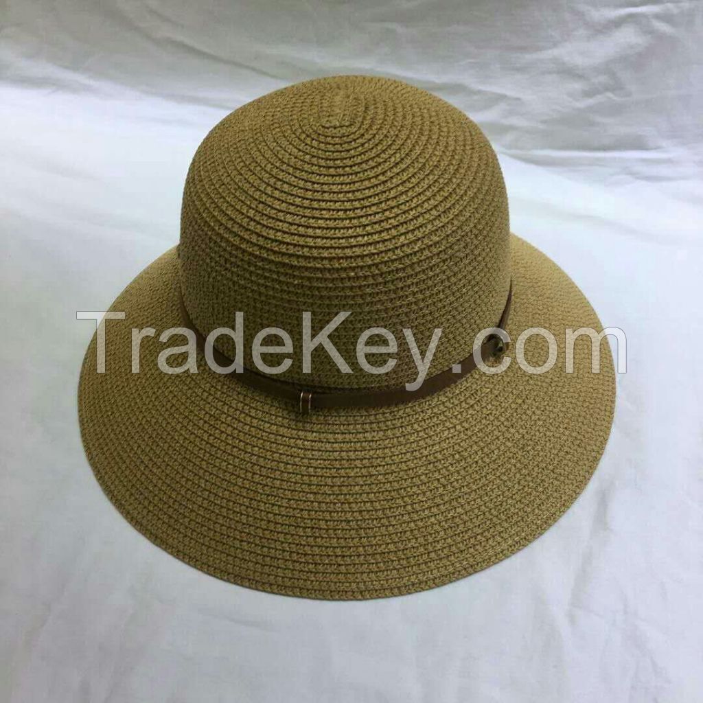 wholeseller fashion lady plain straw sun hats with beads, trend women beach hat, elegant paper bucket hat, recycle customized fashion accessories