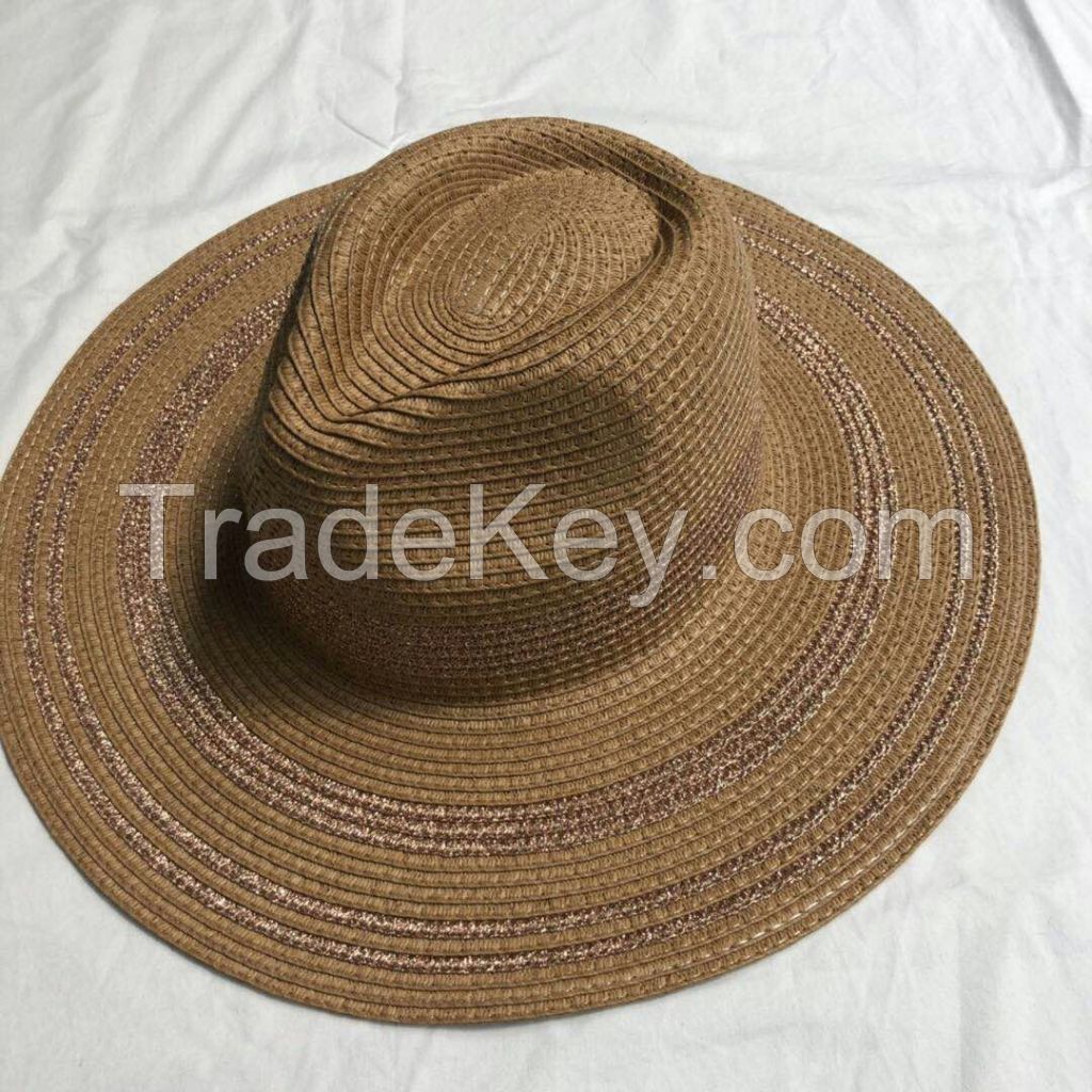 wholeseller fashion panama unisex striped straw sun hat, trend adult straw beach hat, elegant paper hat, recycle customized fashion accessories