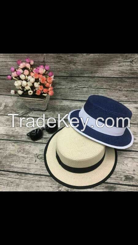 wholeseller fashion stripped lady straw sun hats with bowknot, trend women boater beach hat, elegant paper hat, recycle customized fashion accessories