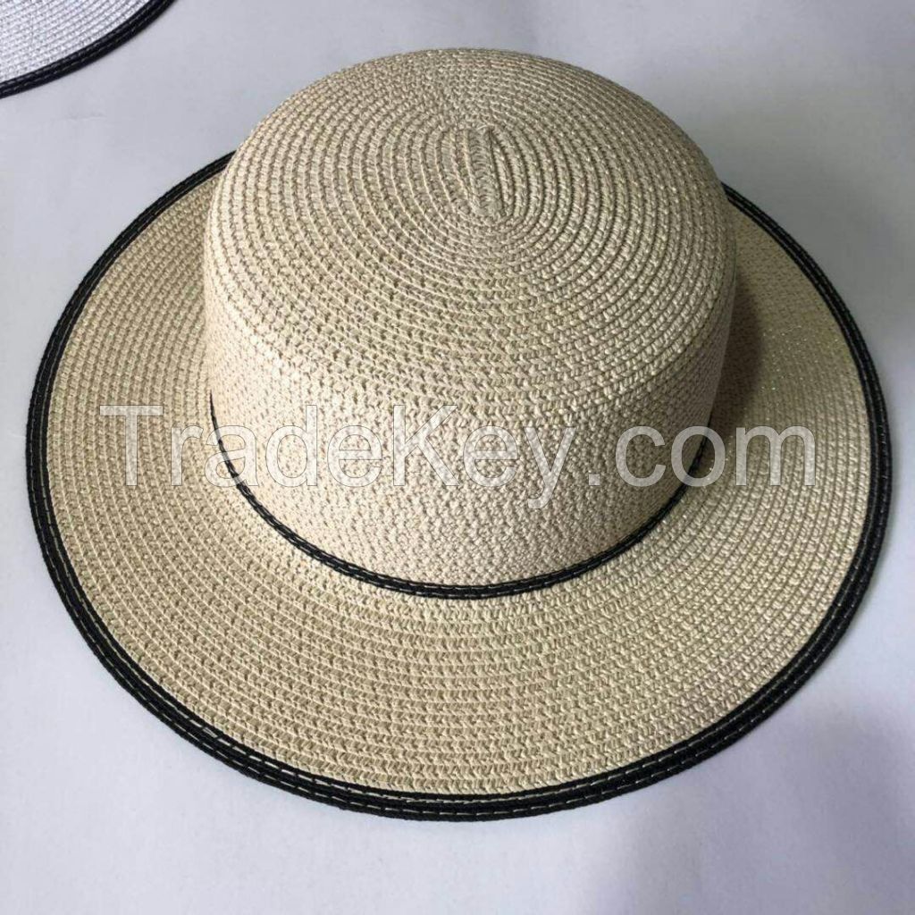 wholeseller fashion stripped lady straw sun hats with bowknot, trend women boater beach hat, elegant paper hat, recycle customized fashion accessories