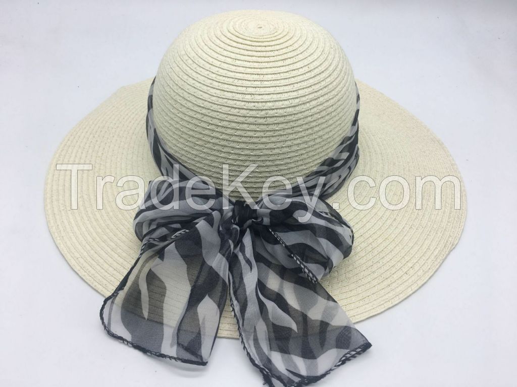 wholeseller fashion lady straw sun hats with silk ribbons, trend cheap women floppy beach hat, elegant paper hat, recycle customized fashion accessories