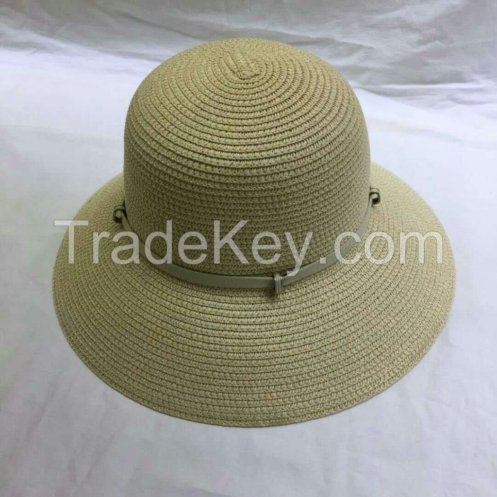 wholeseller fashion lady plain straw sun hats with beads, trend women beach hat, elegant paper bucket hat, recycle customized fashion accessories