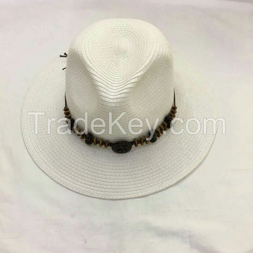 wholeseller fashion panama unisex straw sun hats with beads, trend adult straw beach hat, elegant paper hat, recycle customized fashion accessories