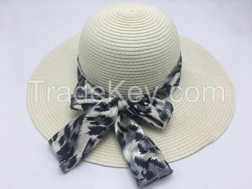 wholeseller fashion lady straw sun hats with silk ribbons, trend cheap women floppy beach hat, elegant paper hat, recycle customized fashion accessories