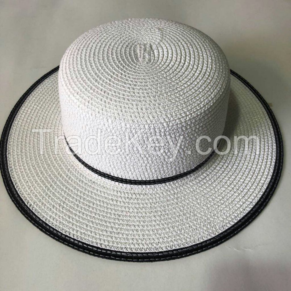 wholeseller fashion stripped lady straw sun hats with bowknot, trend women boater beach hat, elegant paper hat, recycle customized fashion accessories