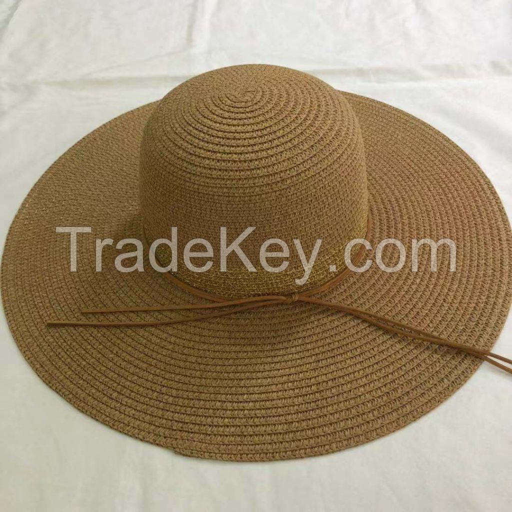 wholeseller fashion lady light brown straw sun hats, trend cheap women floppy beach hat, elegant paper hat, recycle customized fashion accessories