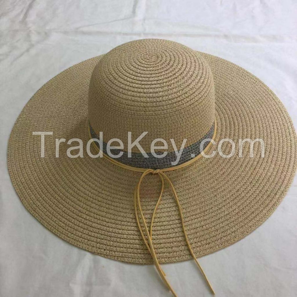 wholeseller fashion lady light brown straw sun hats, trend cheap women floppy beach hat, elegant paper hat, recycle customized fashion accessories