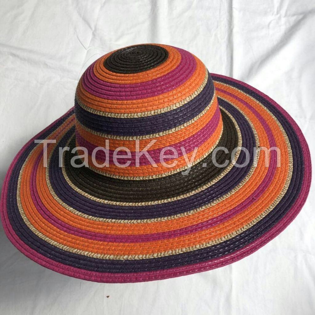 wholeseller fashion lady red striped straw sun hats, trend women beach hat, elegant paper floppy hat, recycle customized fashion accessories