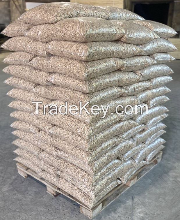 Hot Sale Premium Wood Pellets Quality Oak Beech Pine Fir in 15kg Bags Stick Pattern 6mm Diameter Chips.