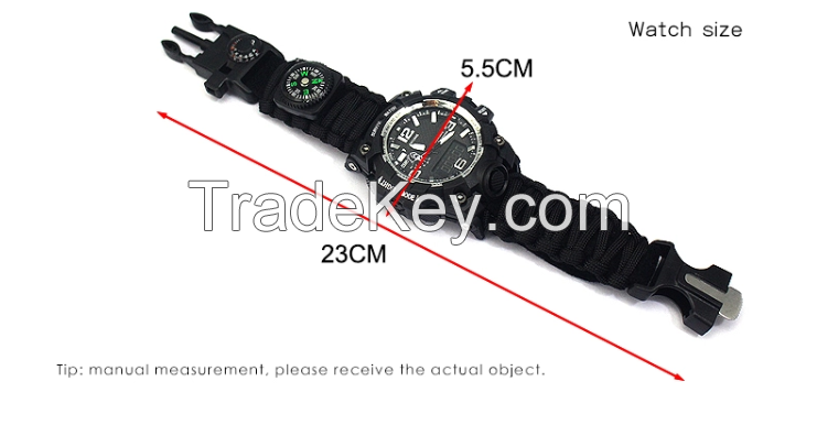 Survival adventure Paracord emergency watch with tactical features in wild 