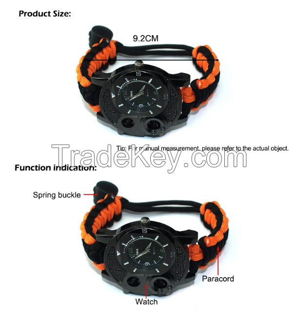 Wholesale Factory Paracord Accessories Paracord Survival Watch, Factory Sale Cheap Camping Gear Watch Men