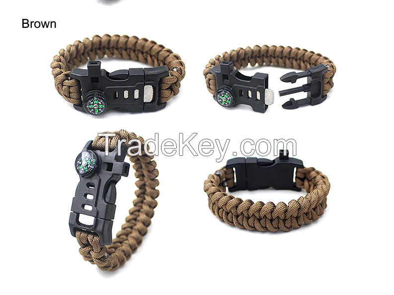 Mini Outdoor Traveling 5 IN 1 Buckle Compass Bracelet, Survival Hand Bangle Colorful Hiking Bracelet