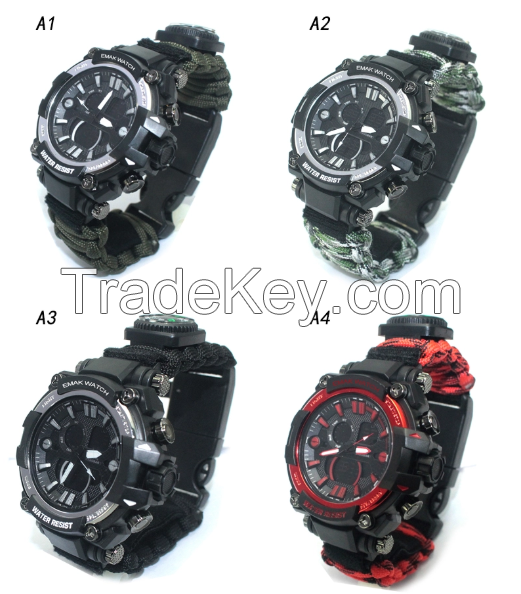 Wholesale Hiking Custom Cheap Camping Gear Paracord Survival Watch, Gifts Survival Gear Hiking Watch