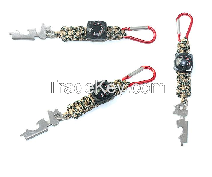 Outdoor Camping Survival Paracord Key Chain, 2020 New Arrival Five In One Survival Products Paracord