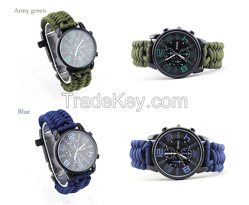 EMAK Gift Items Outdoor Products  Paracord Survival Watch, 2020 Supplies Wholesale  Women Man Multif