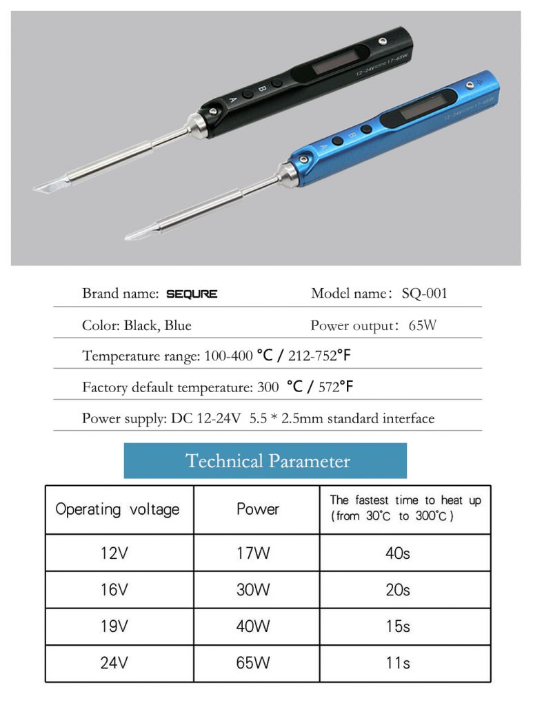 Upgraded version of TS100 | Mini Smart portable 65W soldering iron | DC 12-24V power supply | SQ-001 electric soldering iron