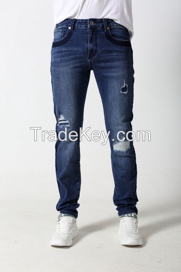 Men's slim denim jeans with dark side and pocket edge