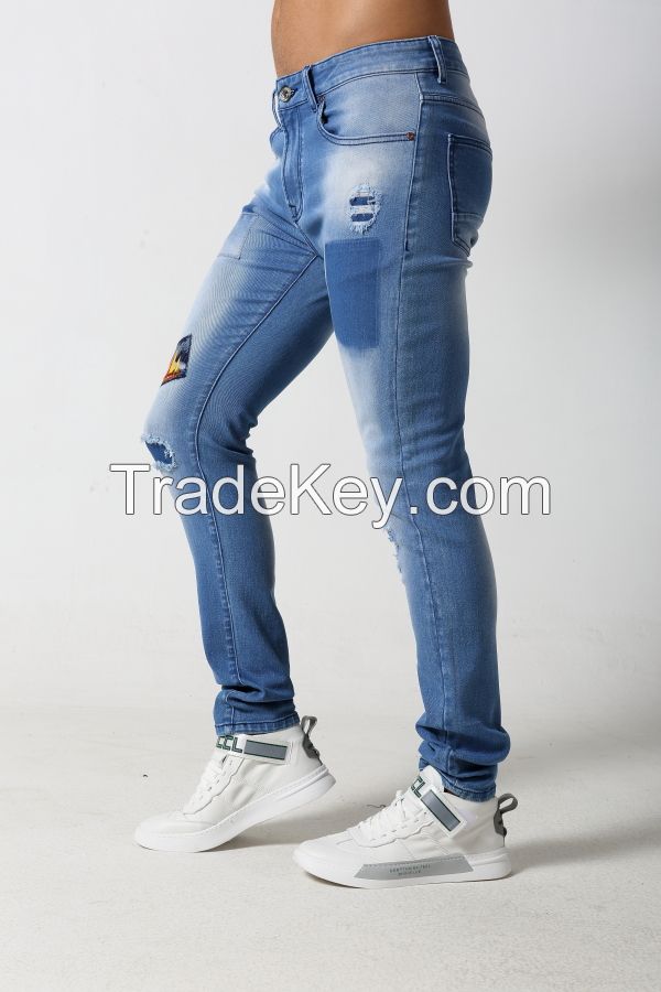 Men's Skinny jeans with distressed and patches