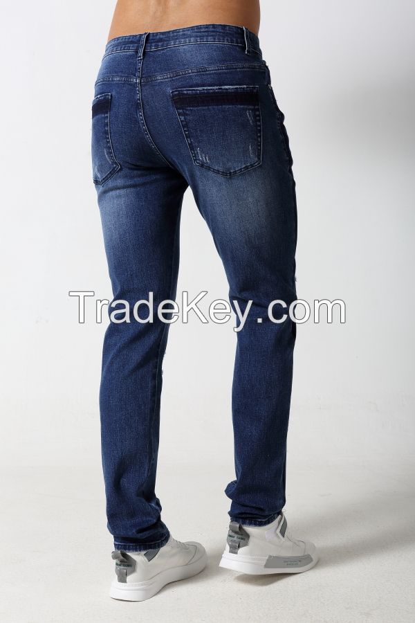 Men's slim denim jeans with dark side and pocket edge