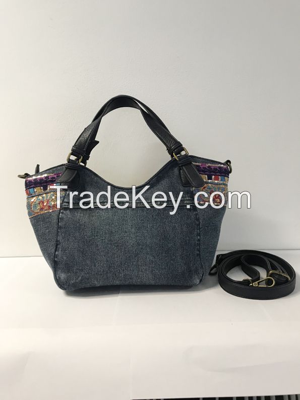 Embellished denim washed handbag