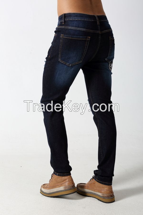 Men's Skinny Slim jeans with distressed and patches