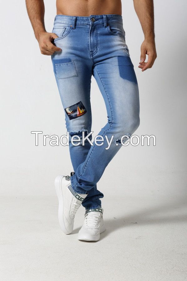 Men's Skinny jeans with distressed and patches