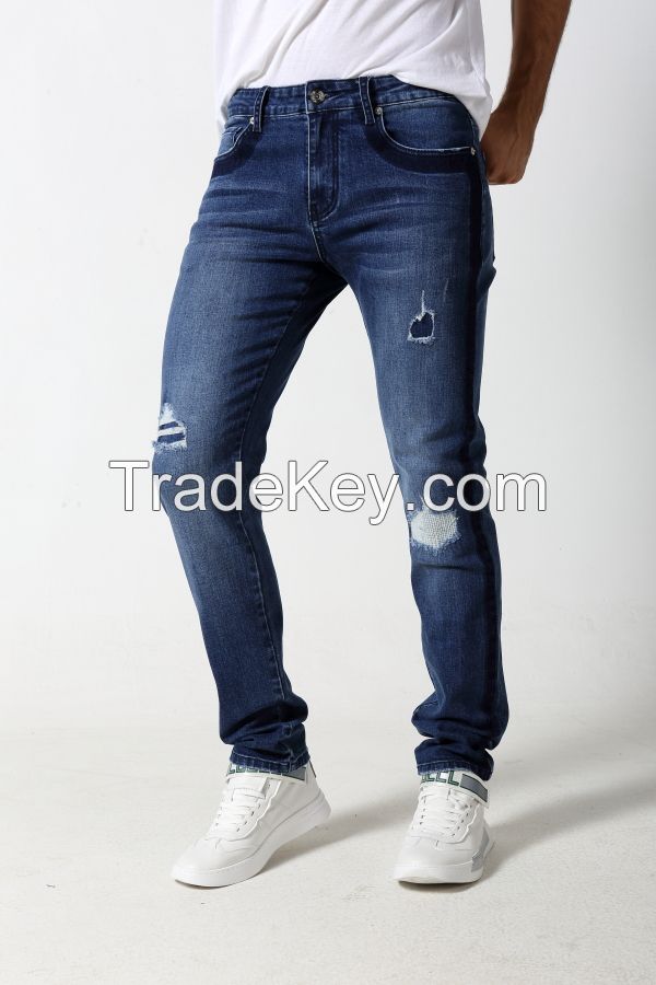Men's slim denim jeans with dark side and pocket edge