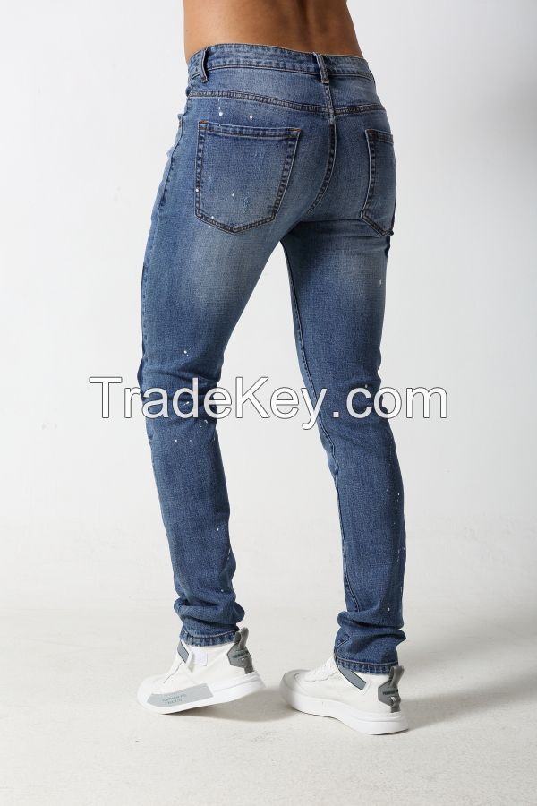 Men's Slim denim jeans with rips, white dots and shadows