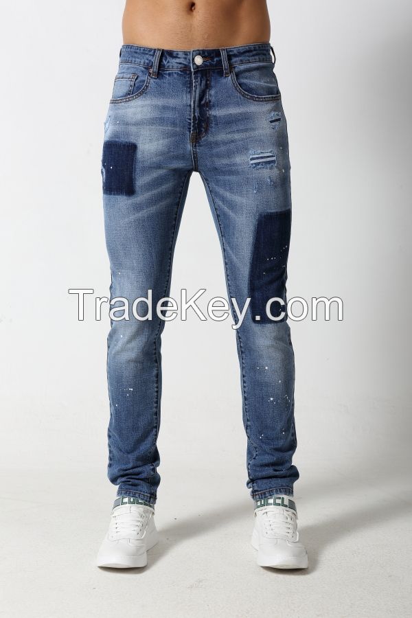 Men's Slim denim jeans with rips, white dots and shadows