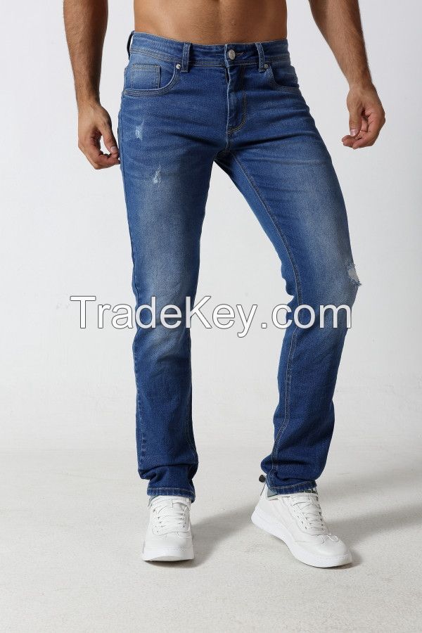 Men's Straight slim denim jeans with rips and distressed