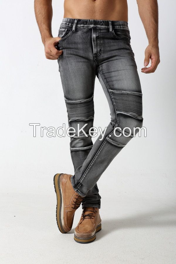 Men's black skinny biker denim jogger