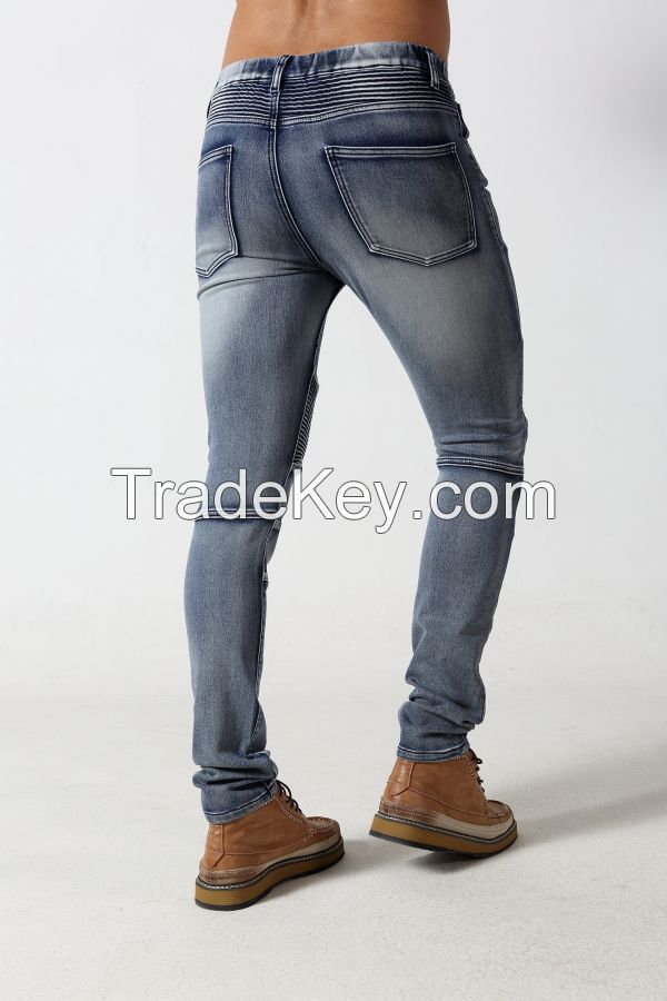 Men's middle blue skinny biker denim jogger