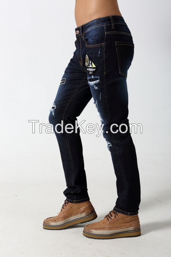 Men's Skinny Slim jeans with distressed and patches