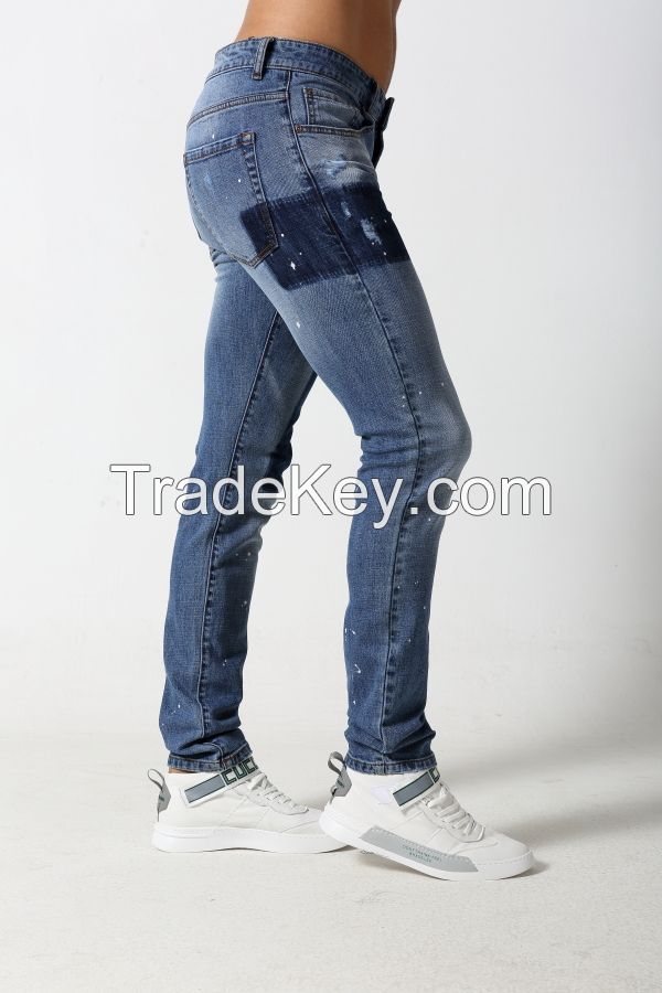Men's Slim denim jeans with rips, white dots and shadows