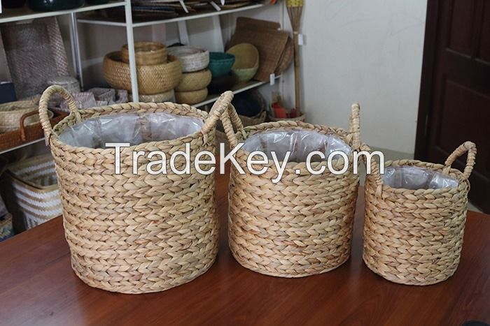 Rectangle natural color water hyacinth storage basket set of 3