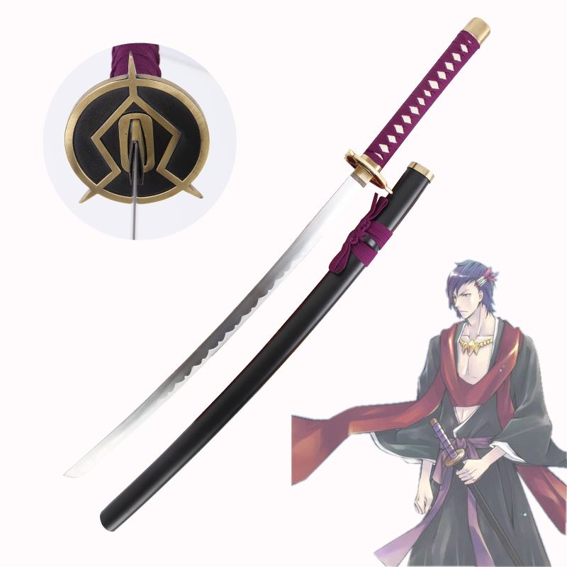 Cosplay swords japanese katana samurai For Bleach Anime Muramasa Kmga Kuchiki Kogar carbon steel blade purple rope prop No Sharp