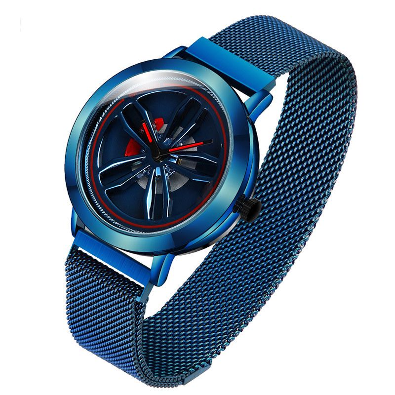 Men's Fashion Wrist watch Rotating Feature Alloy Case Milanese Mesh Band Quartz Watch