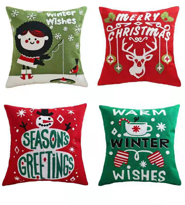 Christmas Embroidery Cushion Cover Home Sofa Decor