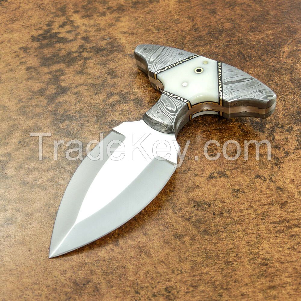 IMPACT CUTLERY RARE CUSTOM D2 FULL TANG ART SKINNING KNIFE DAMASCUS