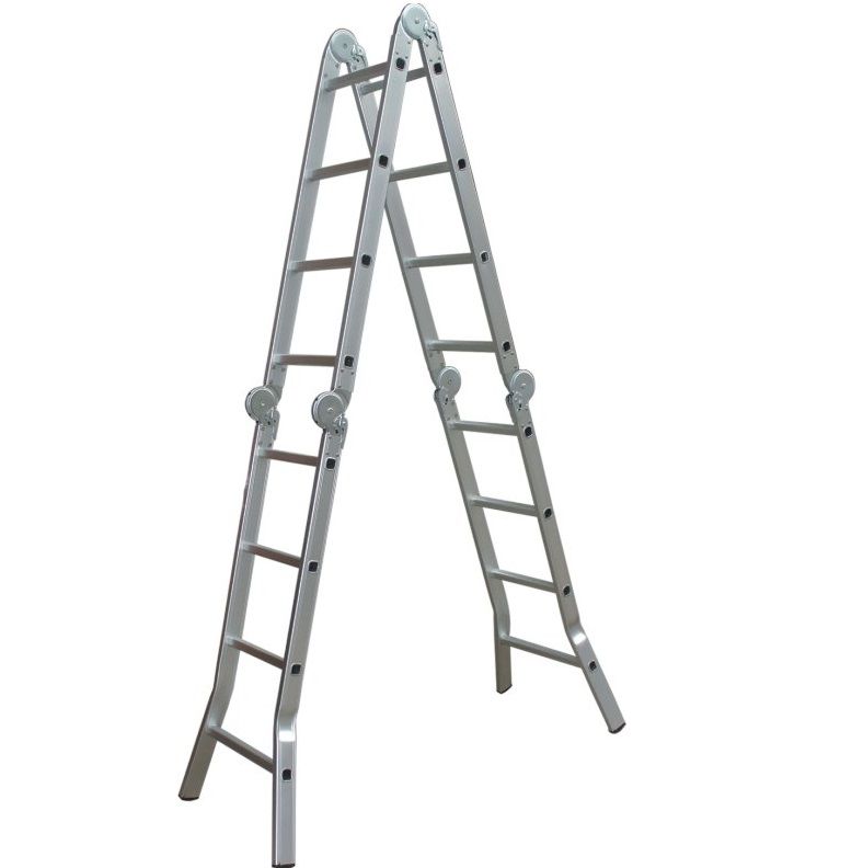 Aluminum multipurpose ladder with handrail hinge folding adjustable unique foot design non-slip foot EN131 