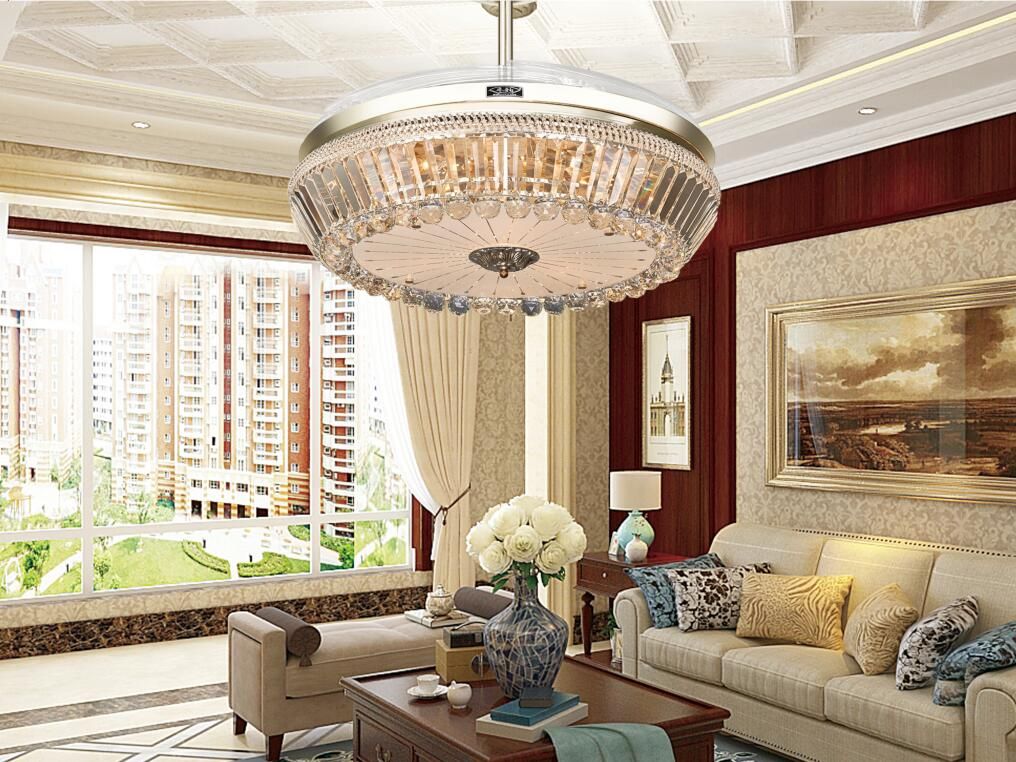Luxury Crystal Ceiling Fan Lamp with Semi-Invisible Blade